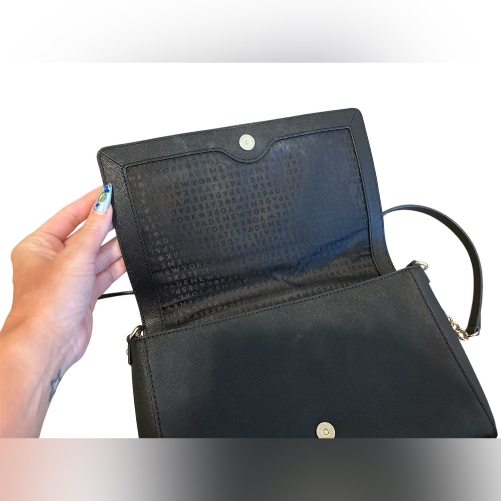 Kate Spade New York flap black leather gold hardware Crossbody bag - Picture 5 of 10
